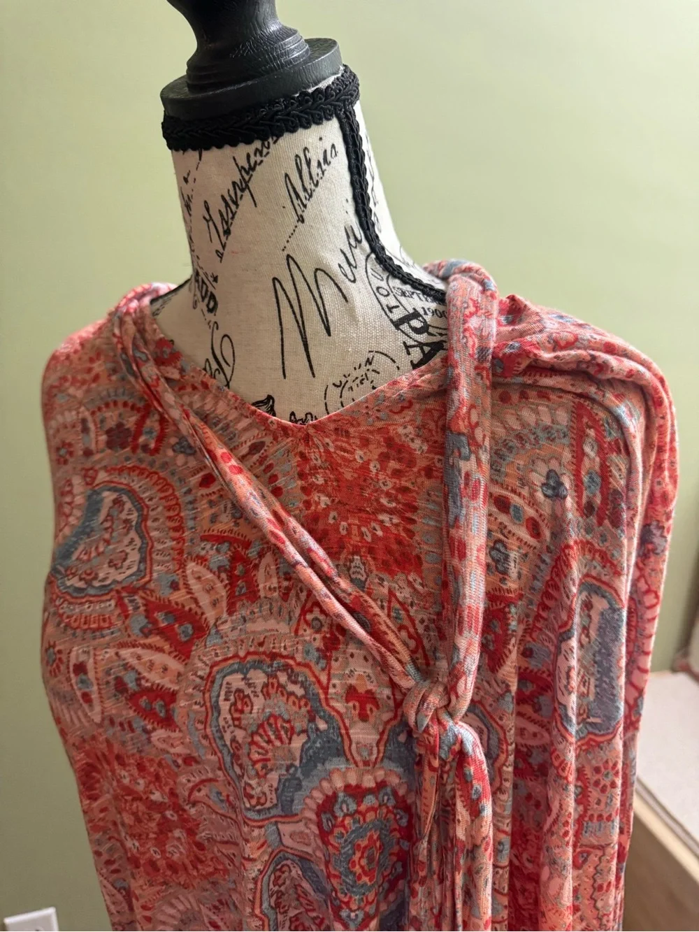 Free People Coral and Blue Paisley Lightweight Cardigan